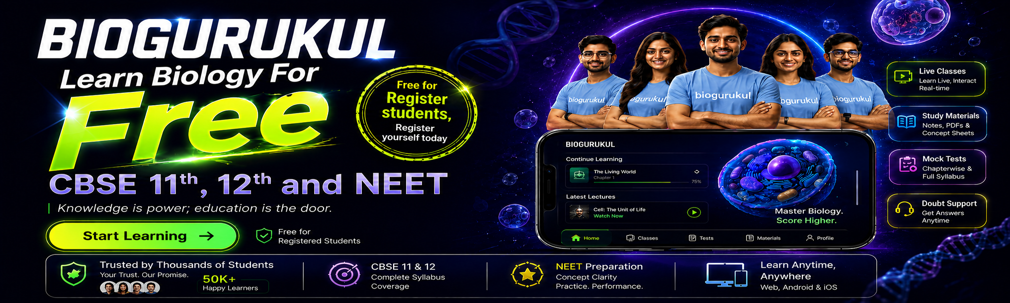 Biogurukul free learning banner for CBSE 11th, 12th and NEET Biology students